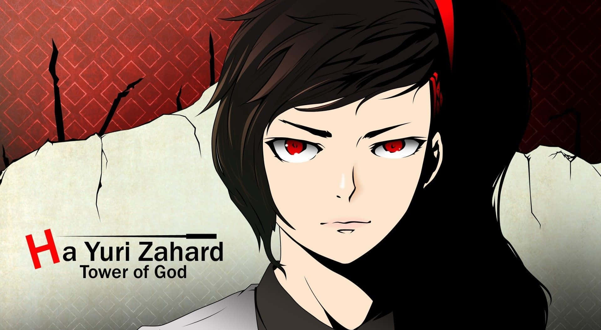來自《神之塔》的動漫角色Yuri Zahard，紅眼睛和深色頭髮。