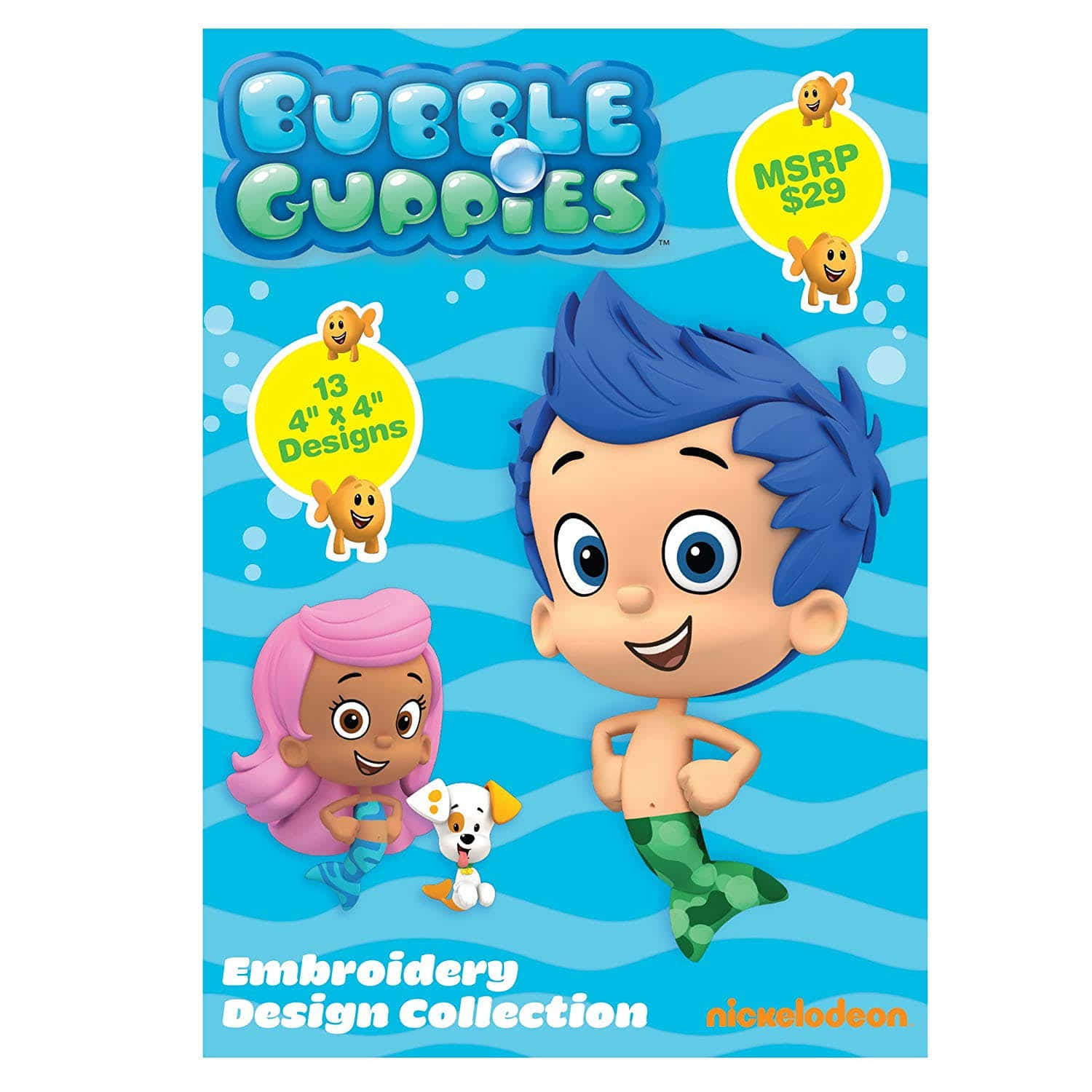 加入Bubble Guppies，一起享受水下樂趣！ 壁紙 — 兩個快樂的卡通美人魚小孩和一隻狗在明亮的藍色泡泡海洋中快樂地游泳，帶有「Bubble Guppies」標誌。