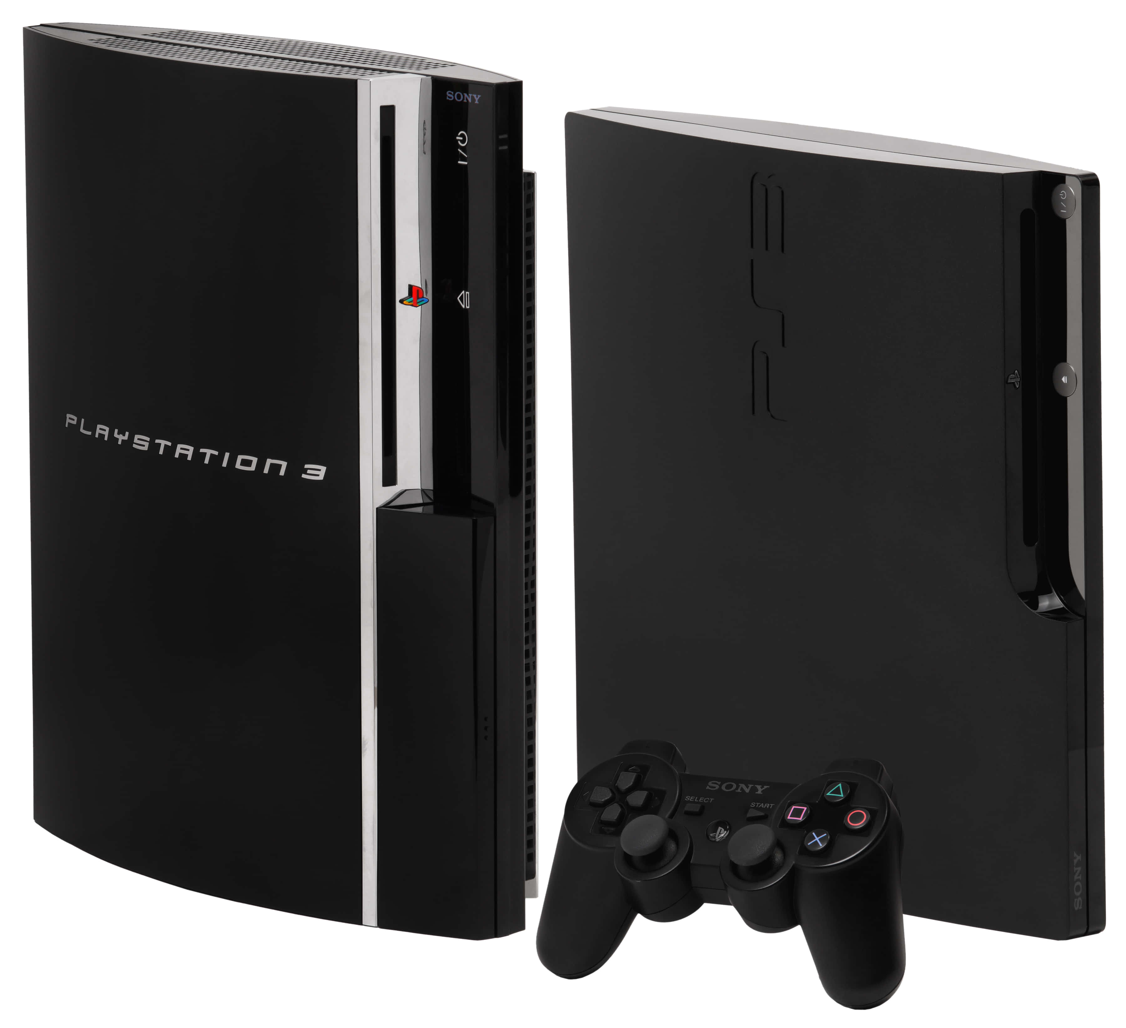 加入PlayStation社群，體驗精彩遊戲 壁紙 — 黑色PlayStation 3主機和控制器在工作室燈光下以乾淨的白色背景展示。