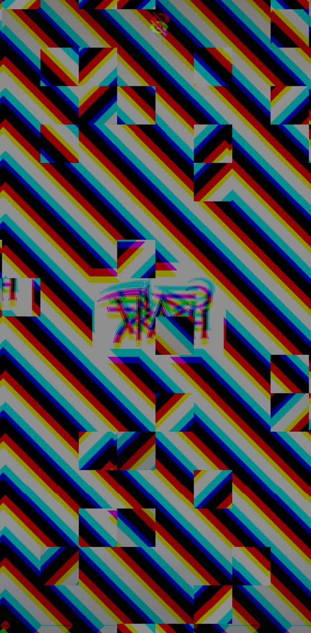 數碼故障藝術，帶有彩色對角線條和碎片化形狀。