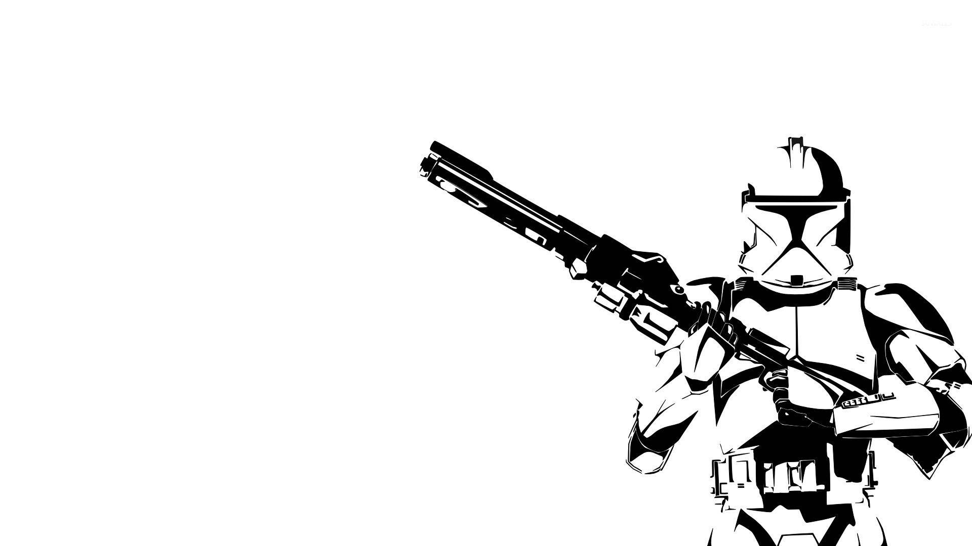 複製人士兵黑白剪影瞄準爆能槍。