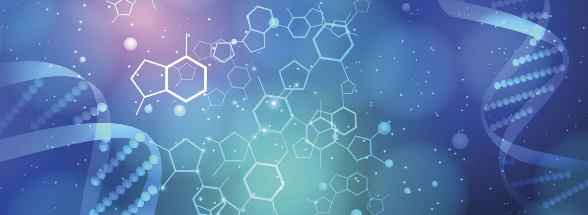 DNA和分子結構在藍色中發光的科學插圖。