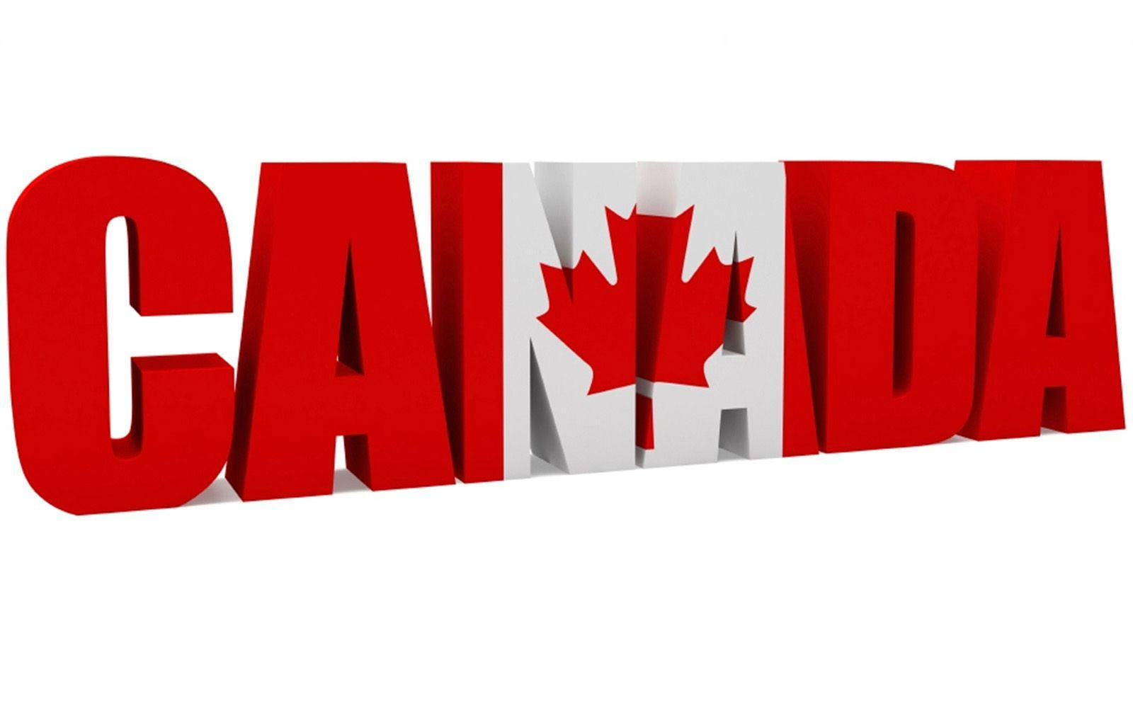加拿大國旗字母造型 壁紙 — 粗體紅色3D字母拼寫CANADA，其中'A'被楓葉取代，背景為白色。