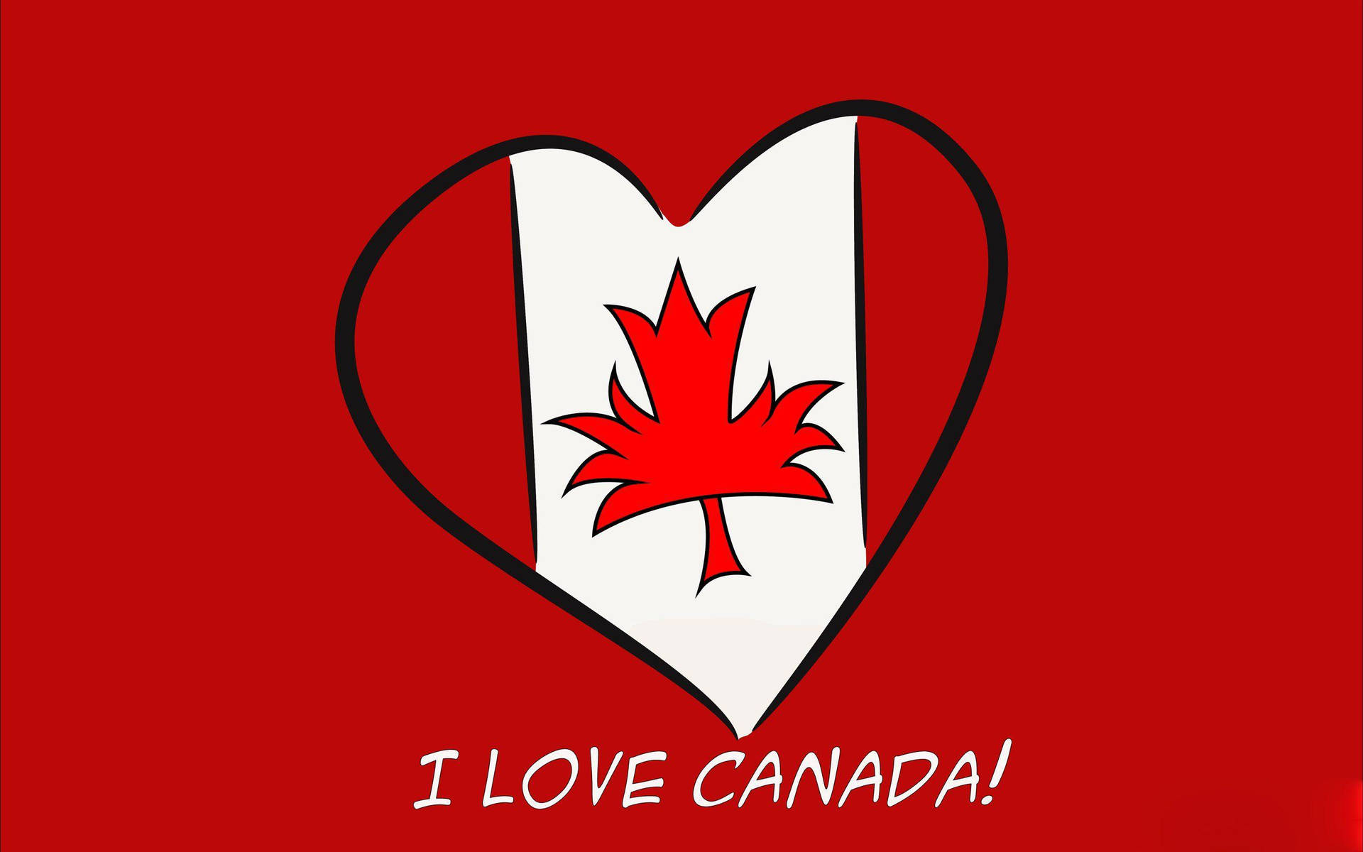 一個紅色心形，形狀像加拿大國旗，文字為 I love Canada