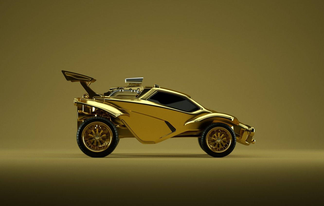 金色未來越野車，帶有大型後翼和裸露引擎。
