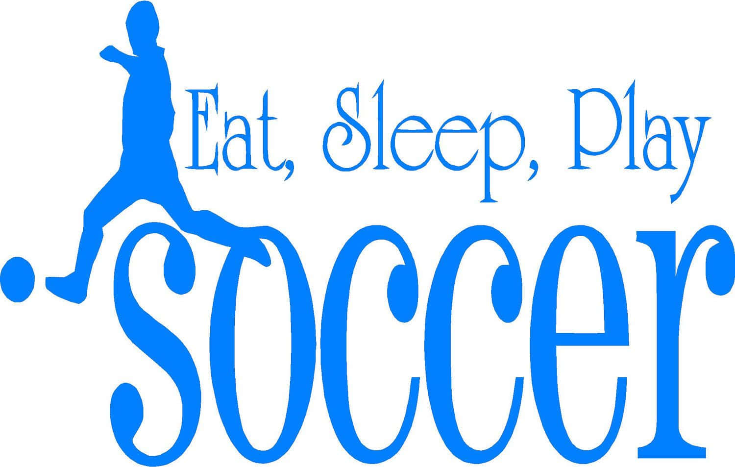 藍色圖案，包含足球員剪影及文字Eat Sleep Play Soccer