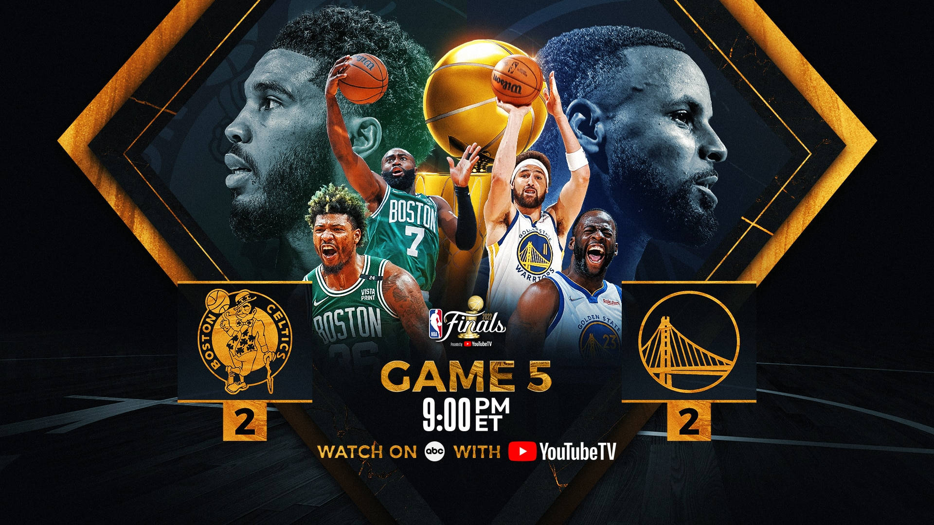 NBA總決賽第五場對決：波士頓塞爾特人對金州勇士，比分2-2。