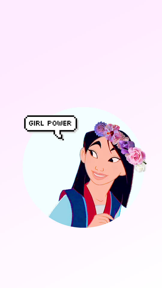 戴著花冠的動畫女孩微笑，帶有「女孩力量」對話框。