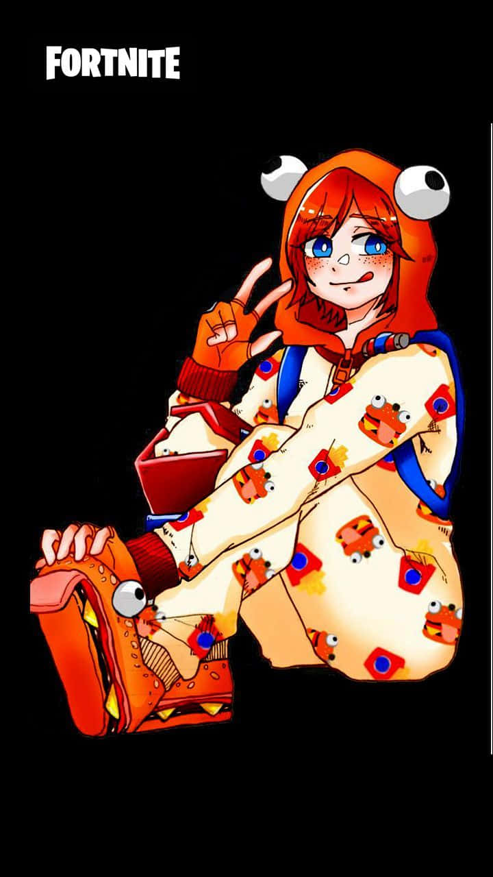穿著Fortnite青蛙服裝的動漫女孩比出和平手勢