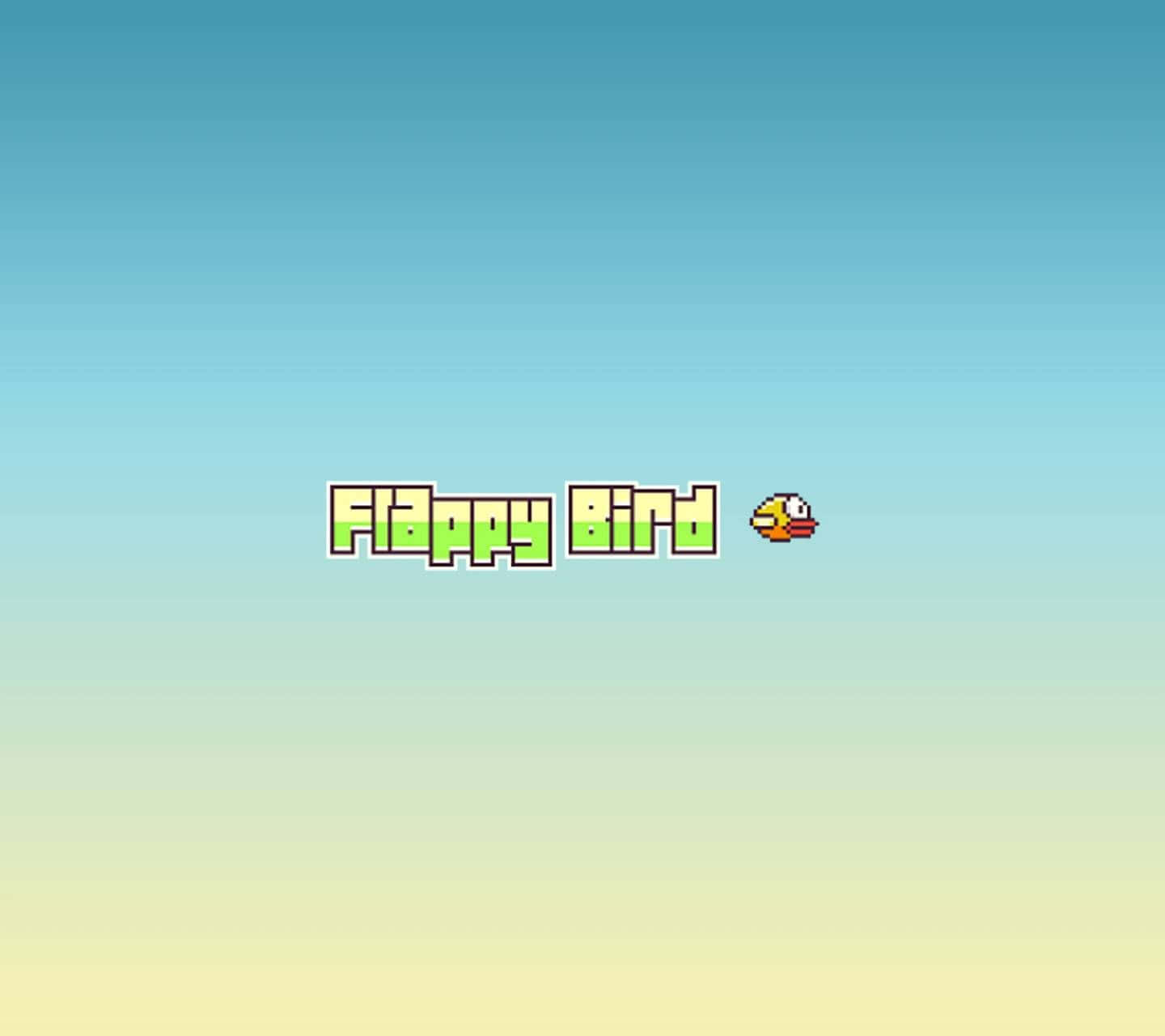 勇敢飛翔吧！ 壁紙 — 像素化 Flappy Bird 遊戲標題，鳥圖示居中於漸變天空背景上。