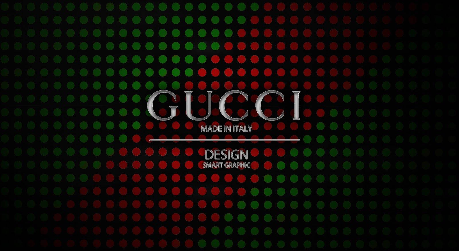 Gucci 標誌在黑色背景上帶有紅色和綠色圓點