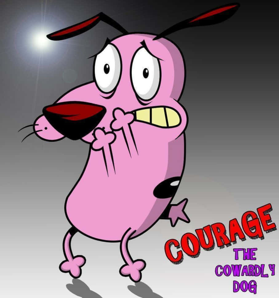 名為 Courage 的粉紅色卡通狗在聚光燈下看起來很害怕