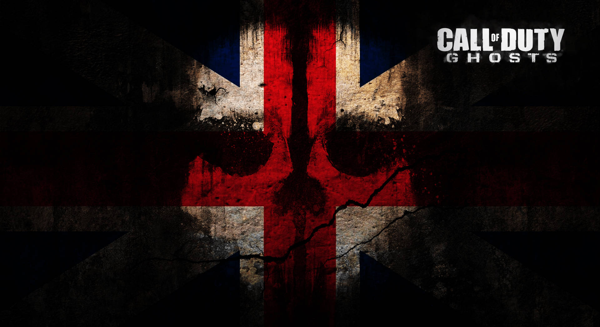粗糙的英國國旗，帶有裂紋油漆和Call of Duty Ghosts標誌。
