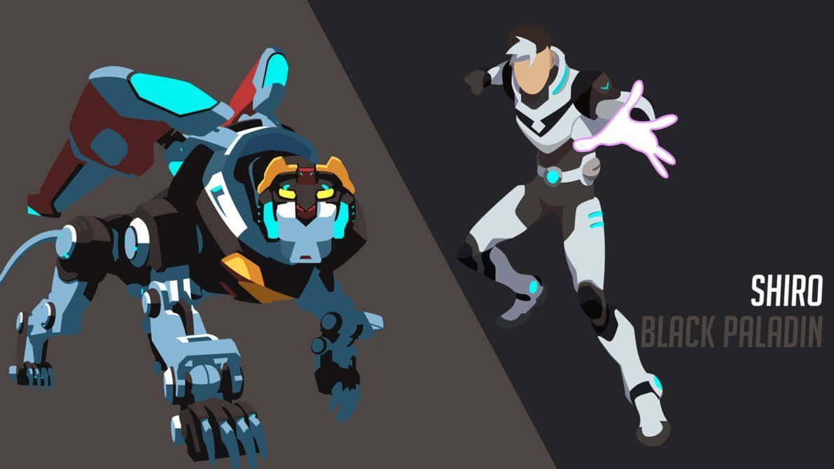 動漫角色 Shiro Black Paladin 與機械老虎夥伴擺出動作姿勢。