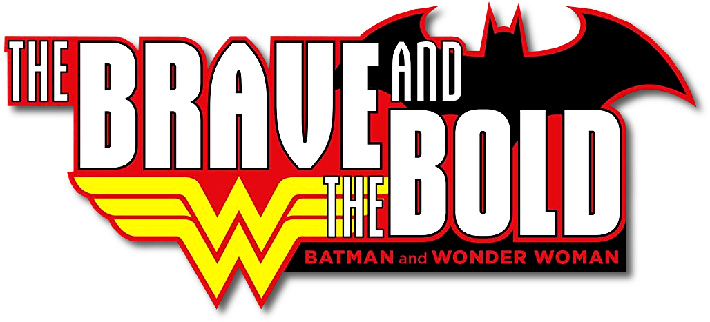 勇者與勇士 超人與蝙蝠俠標誌 壁紙 — 為《The Brave and the Bold》設計的大膽紅、白、黃色標誌， featuring 蝙蝠俠和神奇女俠，帶有標誌性的有翼W符號。
