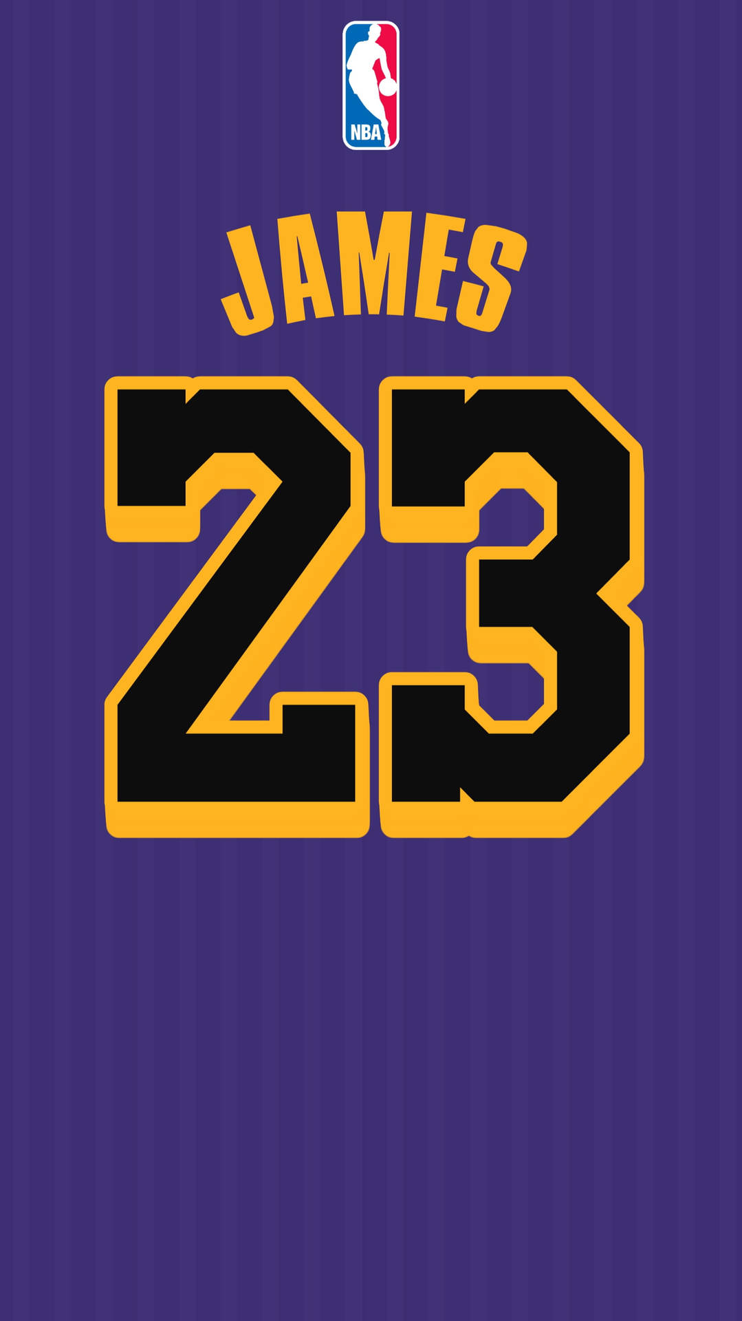 紫色籃球球衣，帶有黃色邊框黑色23號碼和名字James。