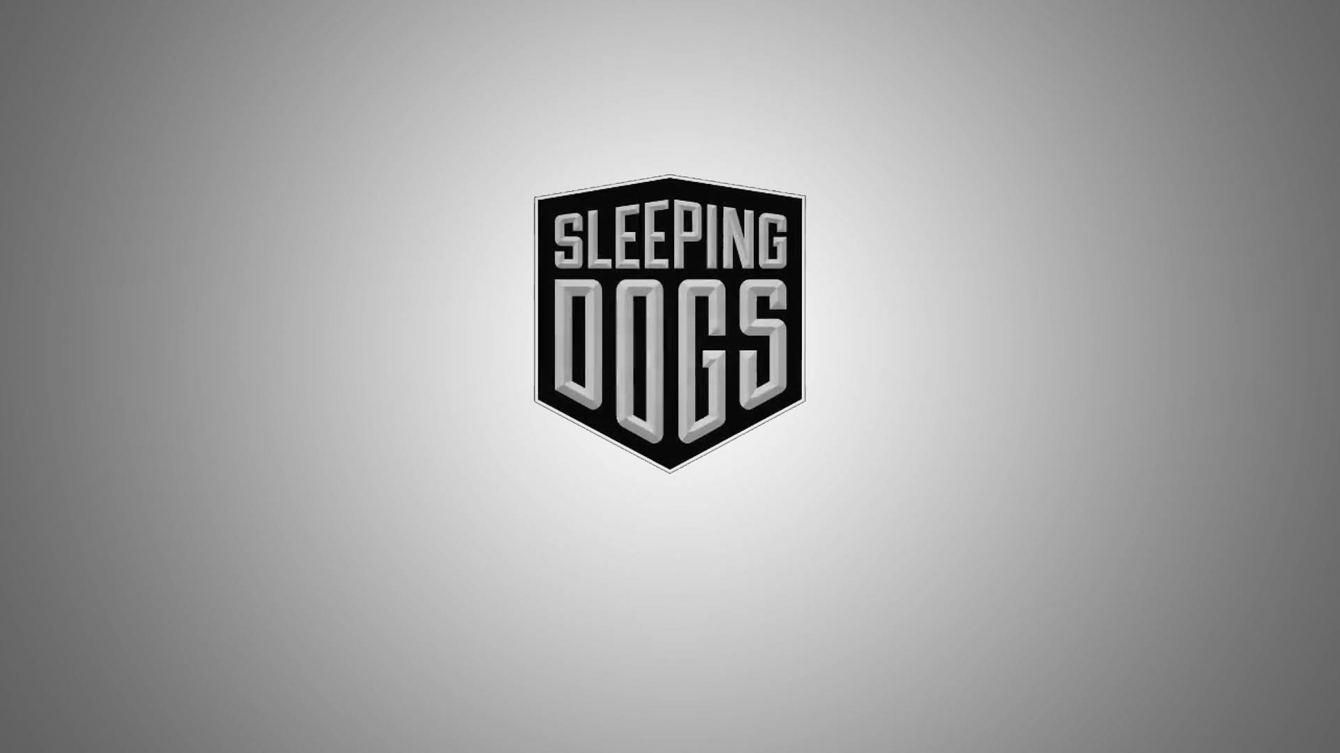 Sleeping Dogs 遊戲標誌，黑色和銀色，位於灰色漸變背景上