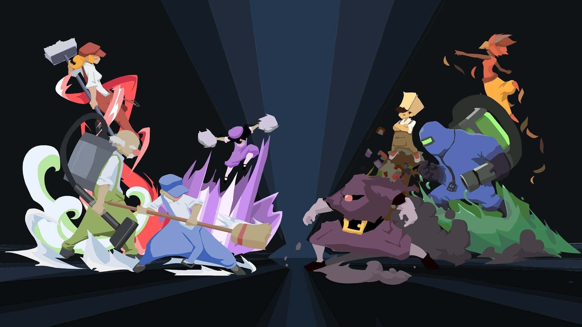 Indie Games 桌布 壁紙 — 動感十足的動漫風格角色在黑暗背景下以鮮豔的能量效果展開戲劇性的戰鬥。