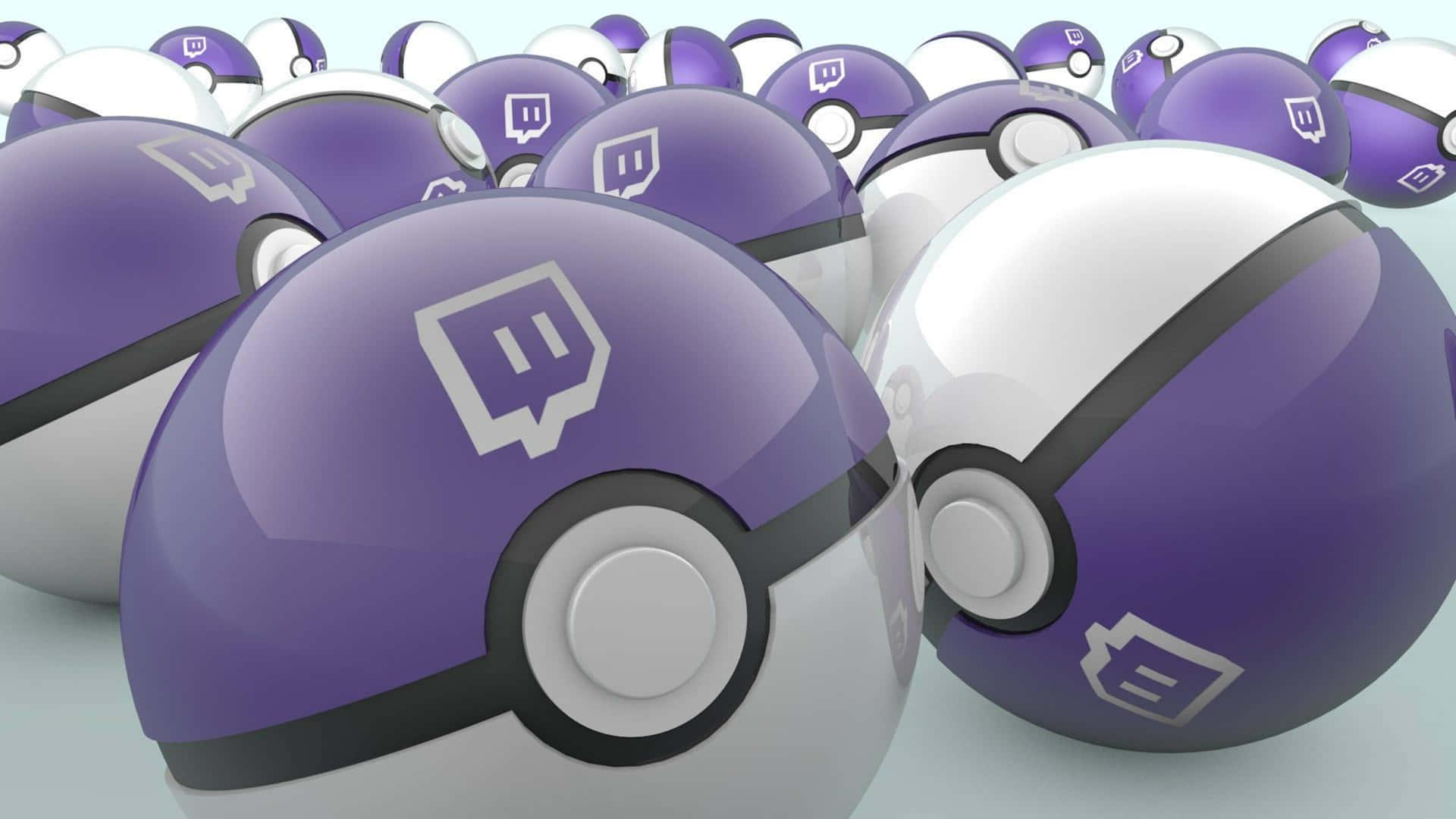 在遊戲主題壁紙中，帶有Twitch標誌的光澤紫色和白色精靈球。
