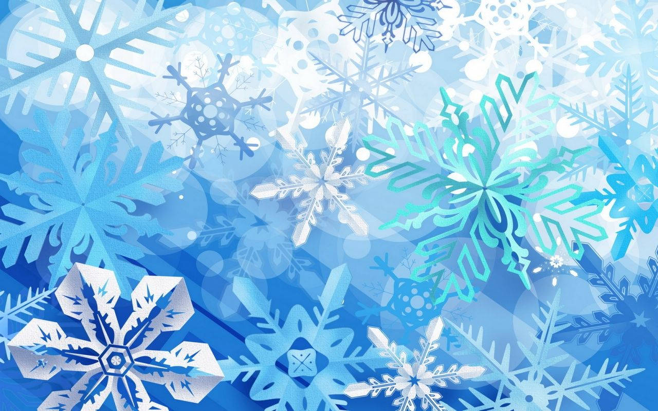 充滿活力的藍色背景，帶有複雜的雪花圖案，適合冬季節日設計。