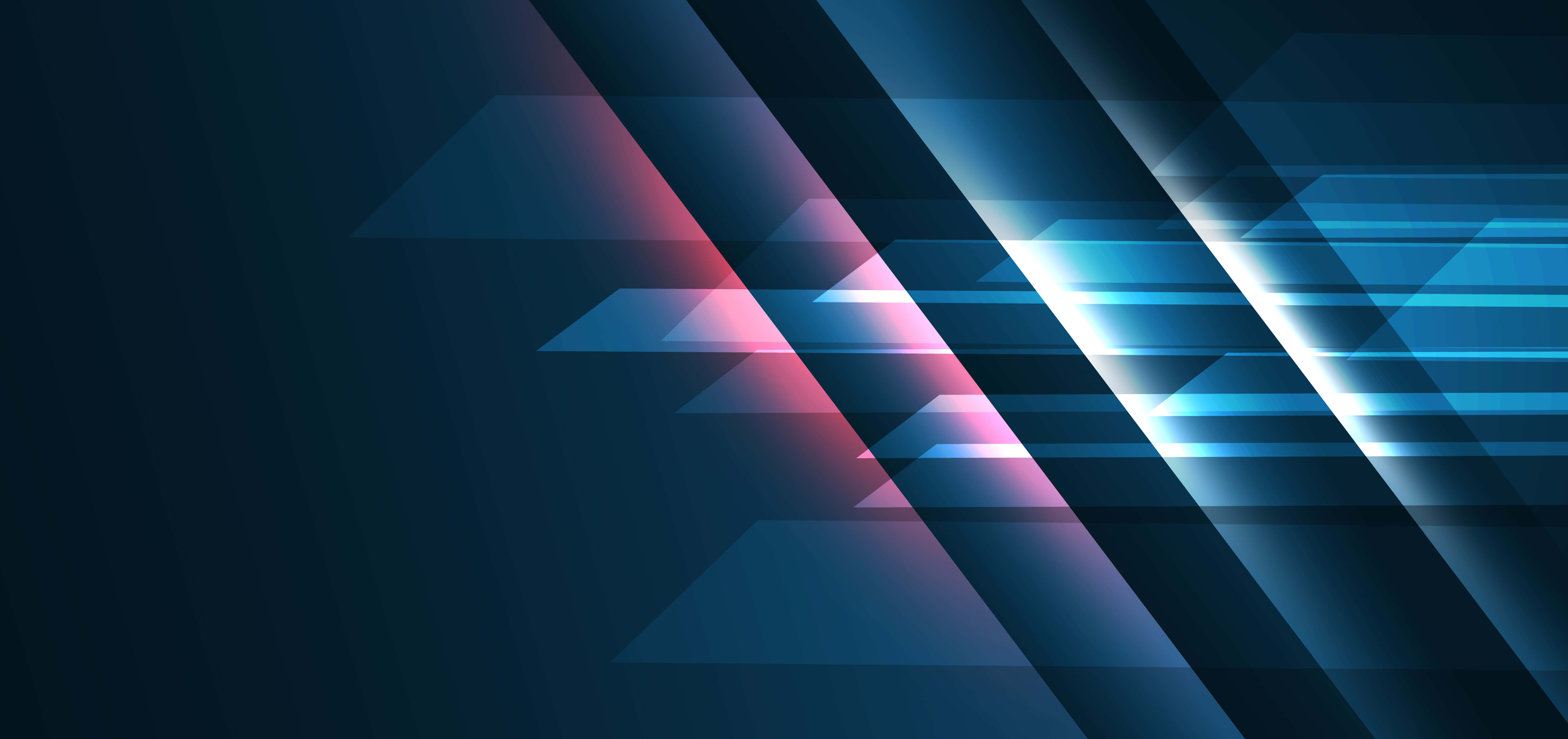 Gaming Banner 桌布 壁紙 — 動態抽象數位藝術，在深色背景上呈現發光的藍色和粉紅色對角光條。