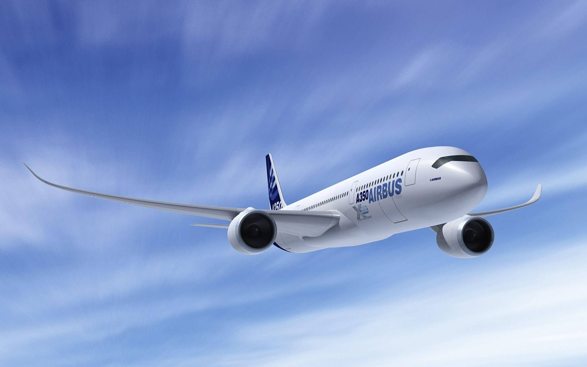 現代白色空中巴士飛機在藍天白雲中飛行