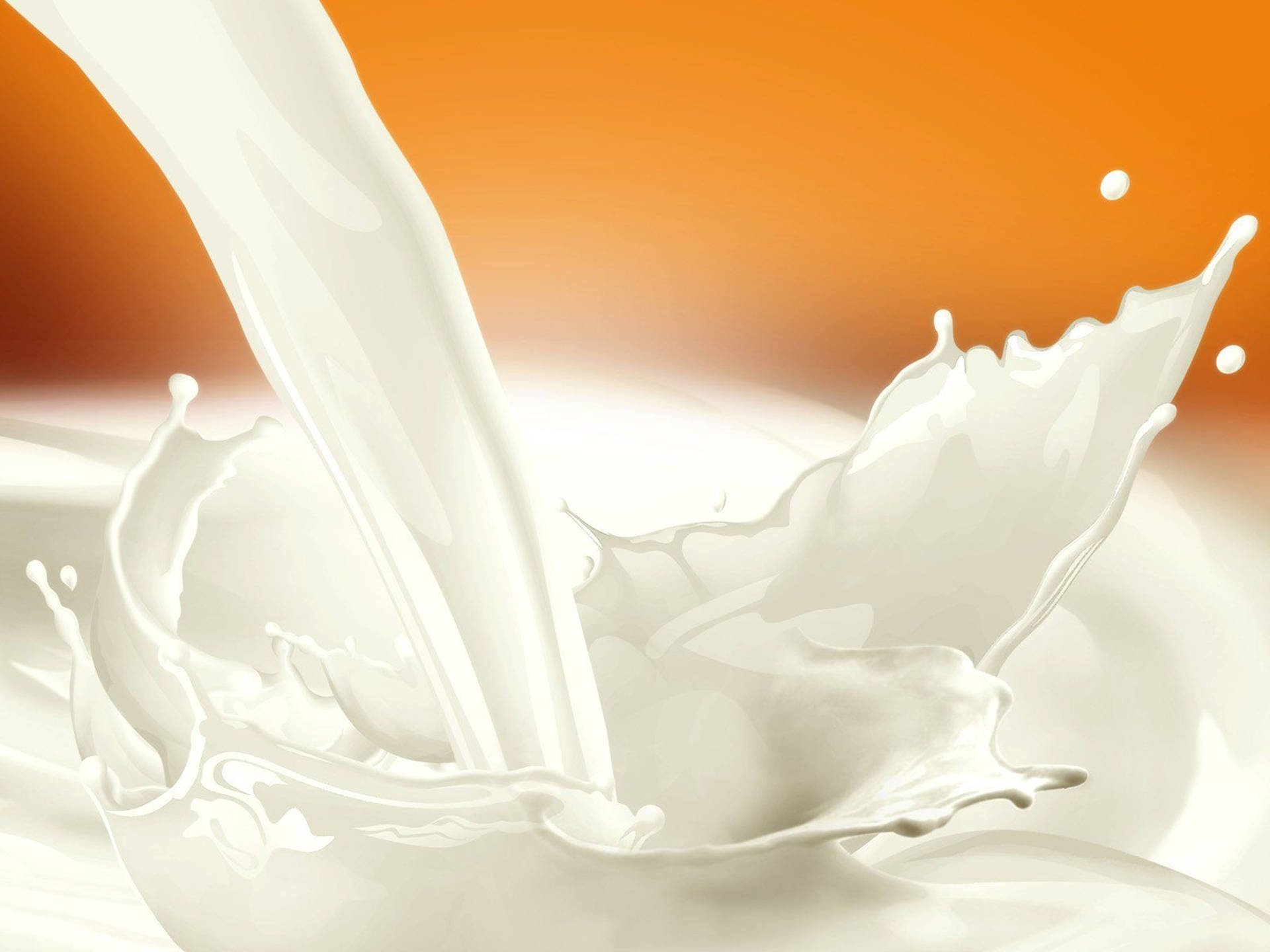 乳白色液體在橙色漸變背景上飛濺。