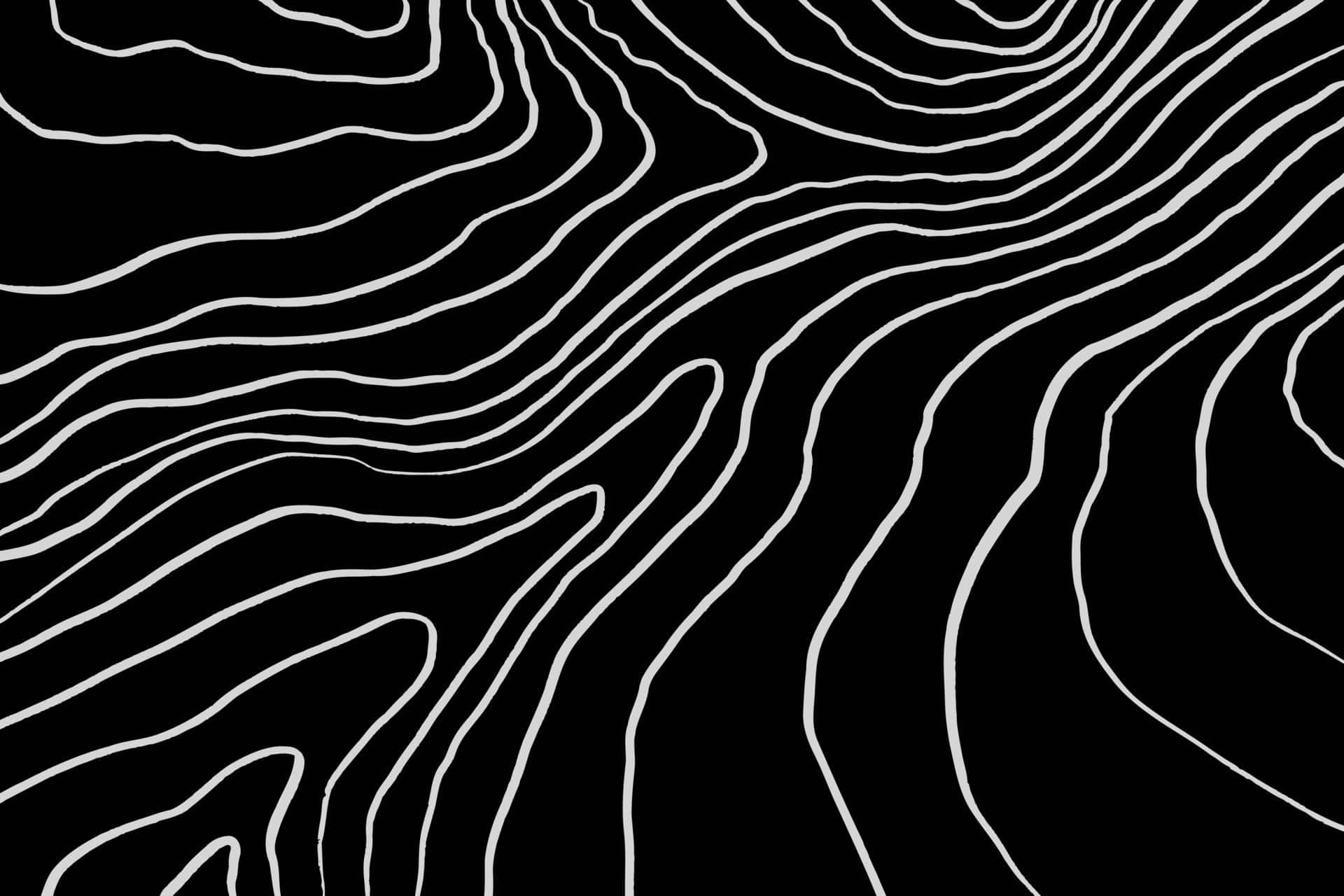 Minimalist Black And White 桌布 壁紙 — 動態的白色波浪線條在強烈的黑色背景上流動，營造出催眠般的抽象圖案。