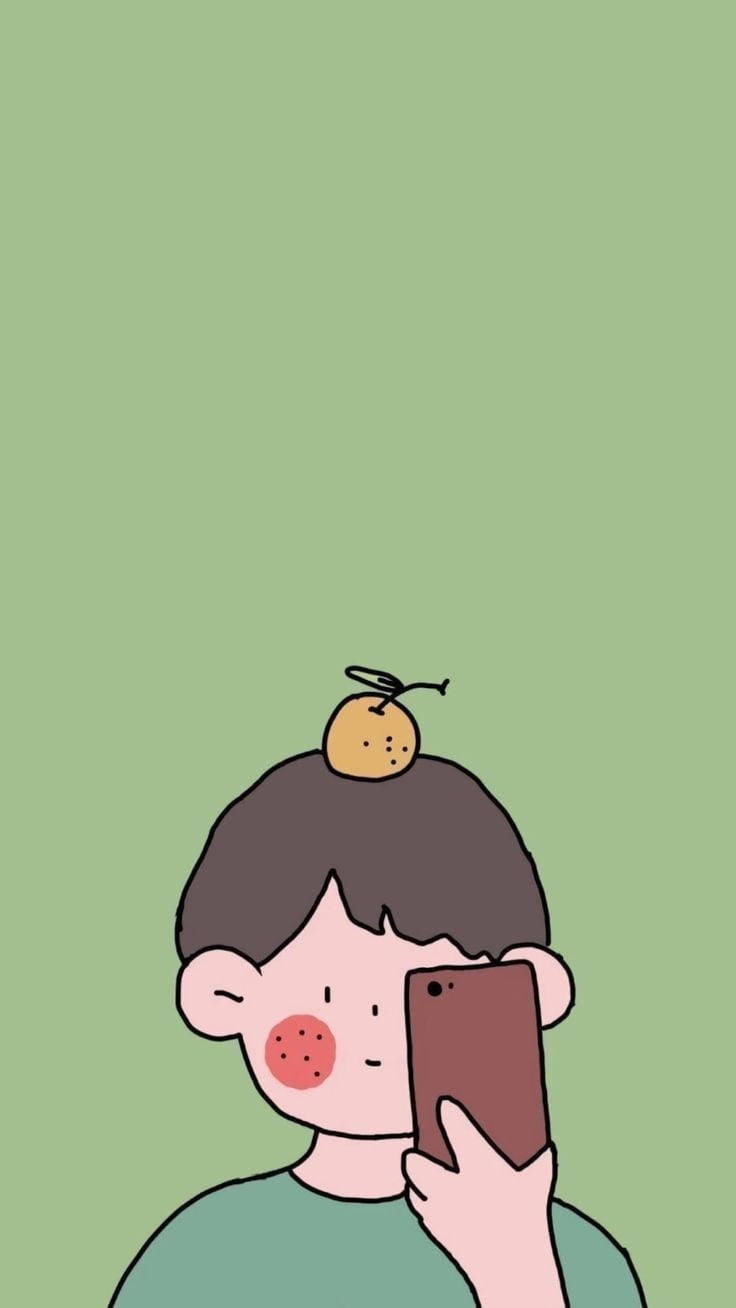 一個卡通人物頭上頂著櫻桃自拍。