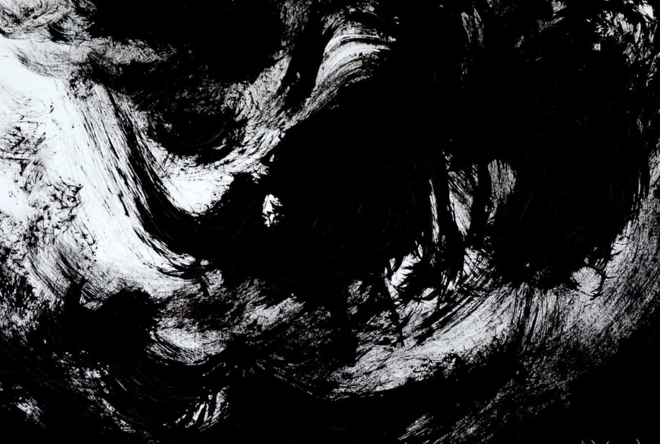 Dark Abstract Art 桌布 壁紙 — 動態黑白抽象漩渦搭配大膽筆觸，營造出混亂而強烈的視覺紋理。