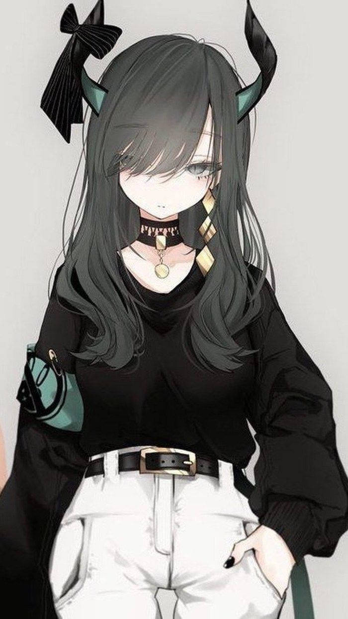 動漫可愛男裝少女與惡魔角 壁紙