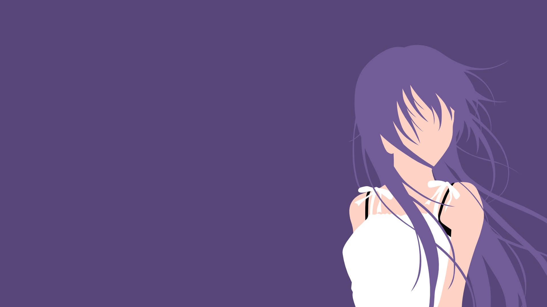 紫色長髮白色上衣的動漫女孩，紫色背景