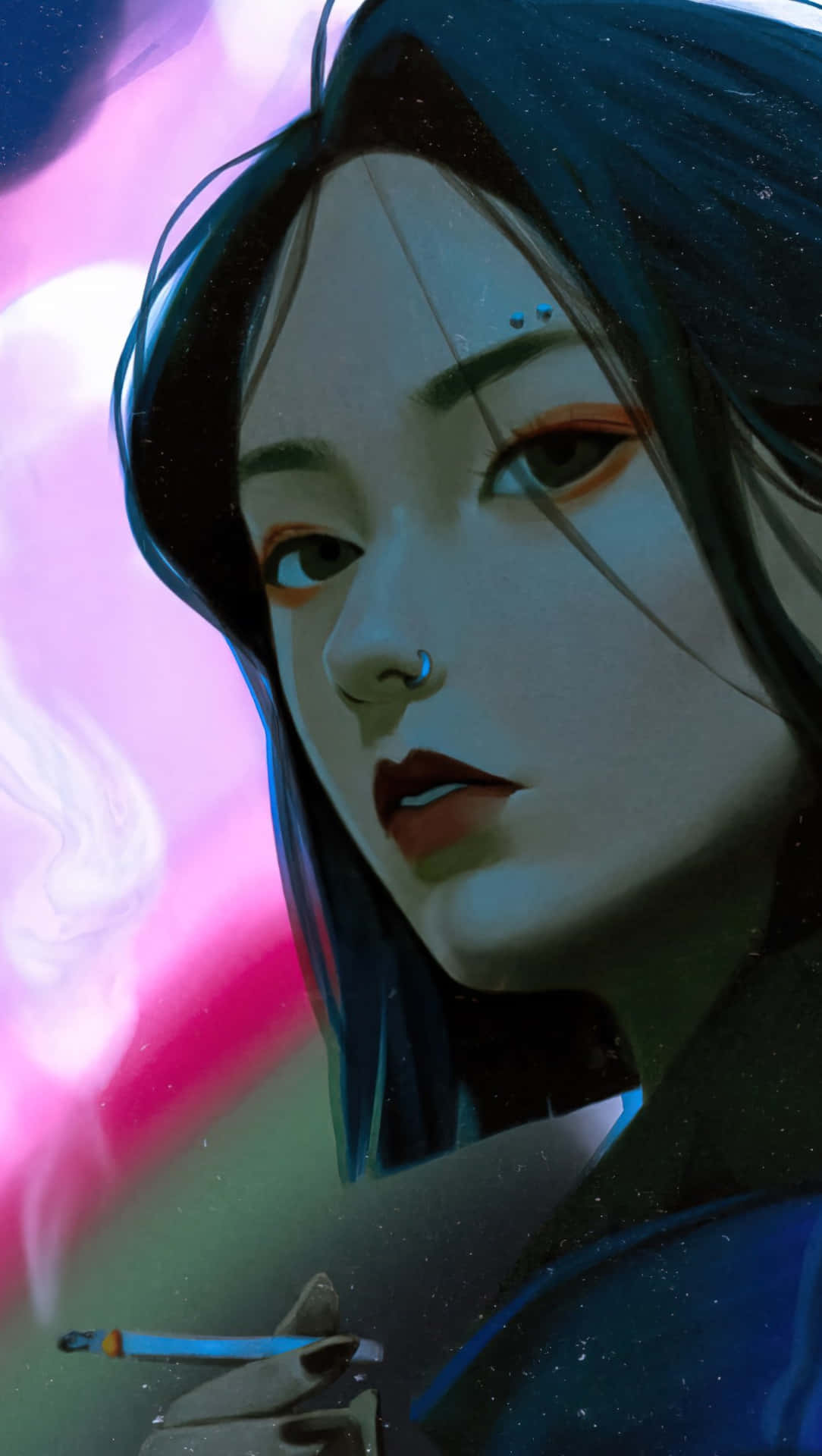 動漫女孩在宇宙霓虹環境中吸煙