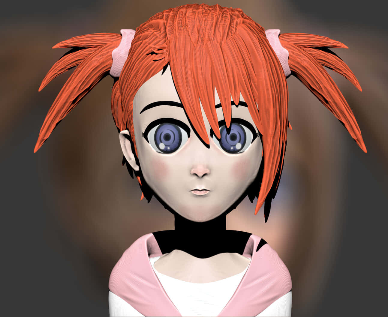 Nae Tennouji 桌布 壁紙 — 動漫女孩的近照，擁有火橙色雙馬尾和大藍眼睛，身穿粉紅色上衣。