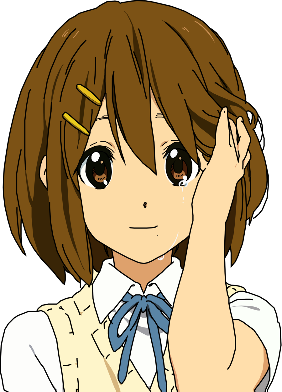 動漫少女敬禮 壁紙 — 一個淚流滿面的動漫女孩，棕色頭髮和藍色蝴蝶結，在黑色背景上擦拭臉頰上的淚水。
