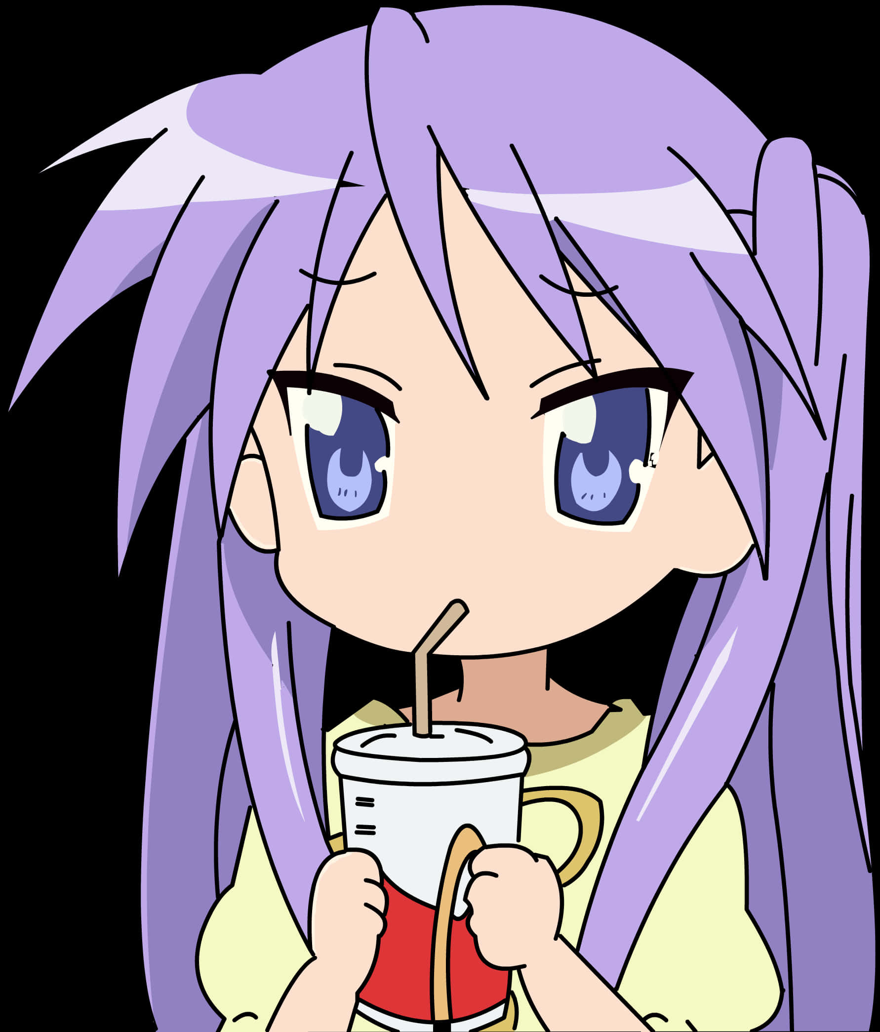 動漫少女飲用杯中飲品 壁紙