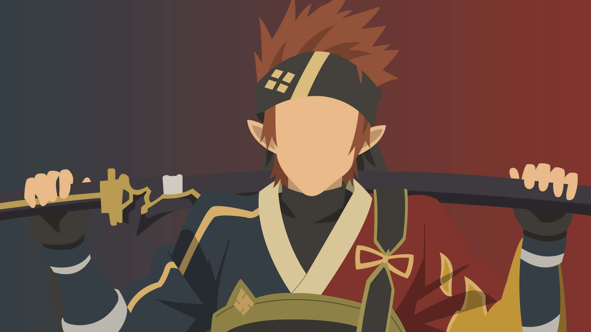 Ryoutarou Tsuboi 桌布 壁紙 — 動漫戰士，紅色刺蝟頭，戴頭帶，肩上扛劍，背景為紅色和深色。