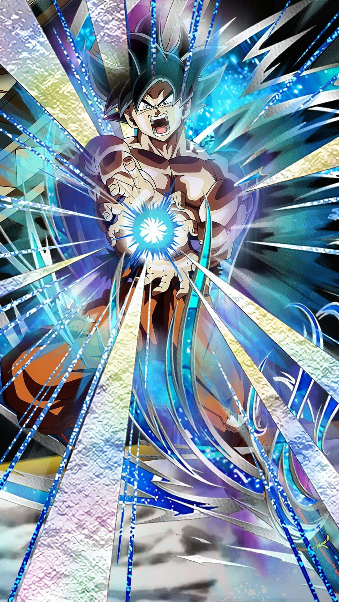Energy Blast 桌布 壁紙 — 動漫戰士在動態的光與運動爆發中引導發光的藍色能量。