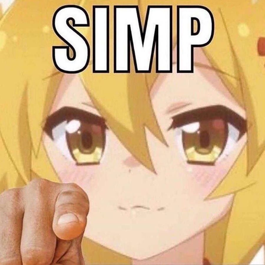 金髮動漫女仔用手指指向觀眾，帶有「SIMP」文字重疊。