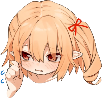 動漫精靈少女頭像 壁紙 — 一個可愛的動漫女孩，橙色頭髮和紅色眼睛，害羞地從手後面偷看。