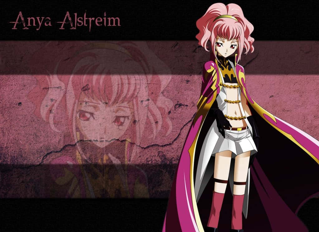 Anya Alstreim 桌布 壁紙 — 動漫角色 Anya Alstreim 以戲劇性的姿勢站在一道裂開的粉紅色牆前，身後是她褪色的倒影。