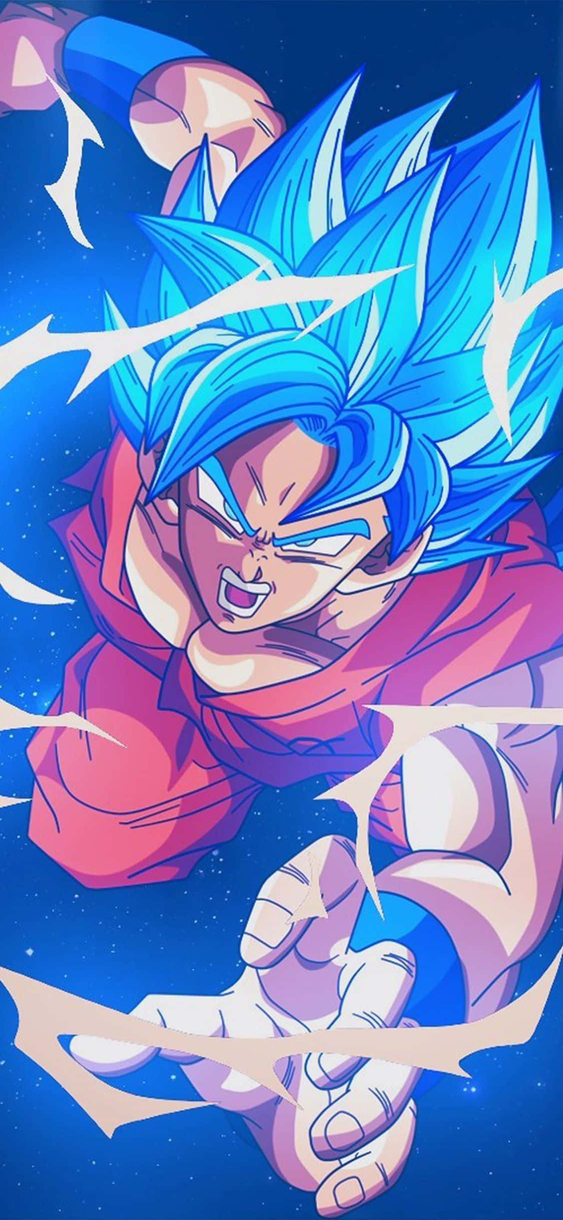 Goku Kaioken 桌布 壁紙 — 動漫角色，藍色尖刺頭髮，紅色道服，在星空宇宙背景下蓄力。