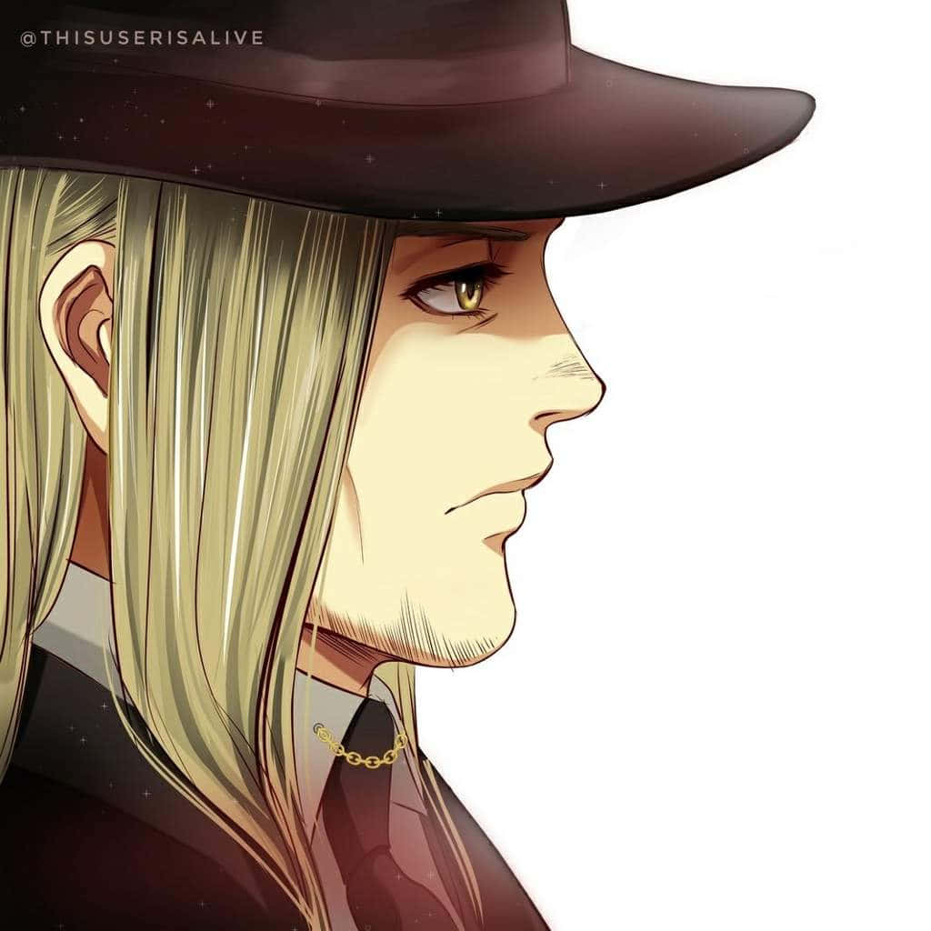 Willy Tybur 桌布 壁紙 — 動漫角色側面，戴深色帽子，背景係星空，戴金色鏈條頸鏈。