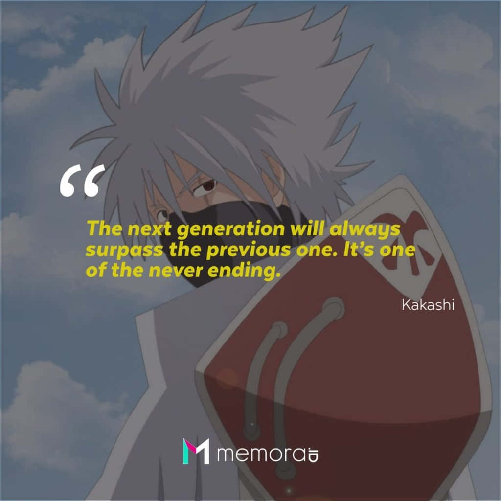 Kakashi Quotes 桌布 壁紙 — 動漫角色卡卡西，灰色尖髮戴面具，在陰雲天空下手持紅色盾牌。