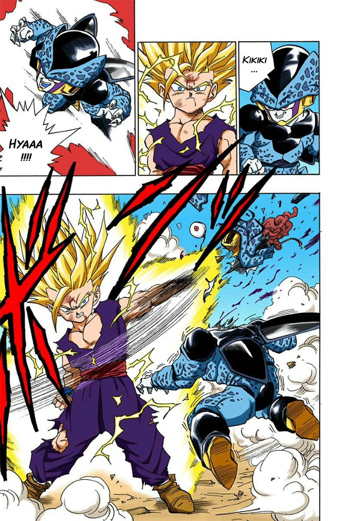 Dragon Ball Super Manga 桌布 壁紙 — 動漫角色在充滿能量爆炸和動態線條的戰鬥場景中碰撞。