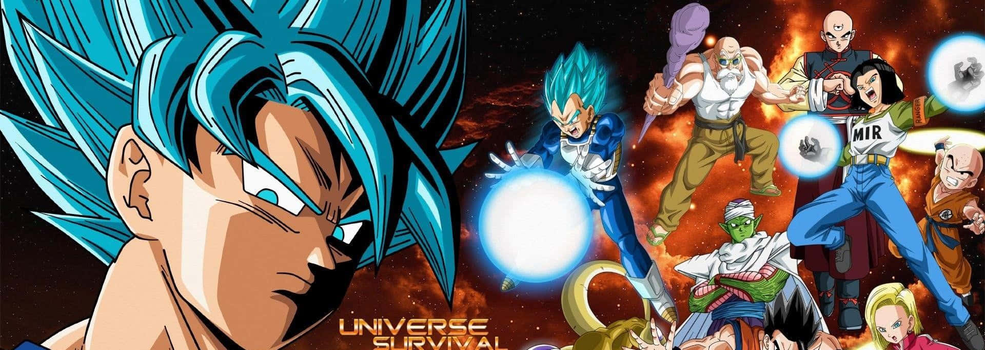 Dragon Ball Super Universe 6 桌布 壁紙 — 動漫角色在太空中激烈戰鬥，發光的能量球體在熾熱的宇宙背景下閃耀。