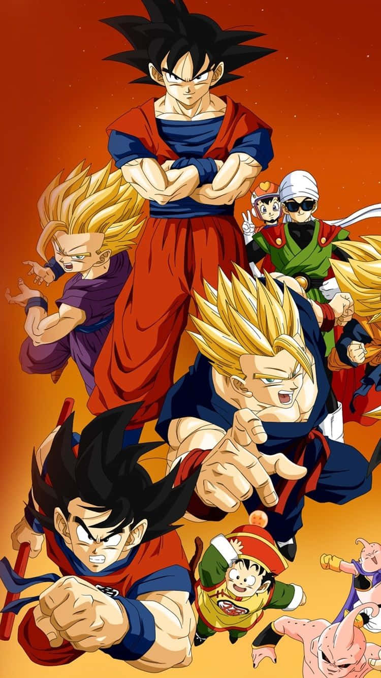 Dragon Ball Super Universe 6 桌布 壁紙 — 動漫角色在火橙色背景前擺出戰鬥姿態。