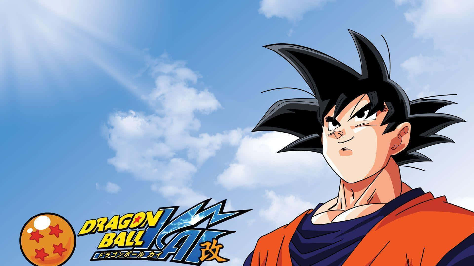 Dragon Ball Z Kai 桌布 壁紙 — 動漫角色悟空自信地站在明亮的藍天下，有蓬鬆的白雲和陽光。