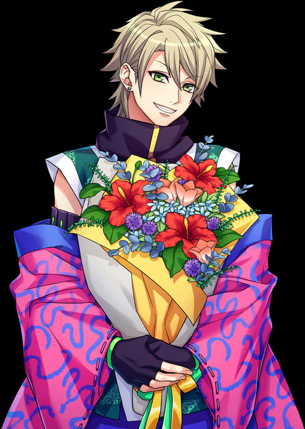 動漫角色手持花朵