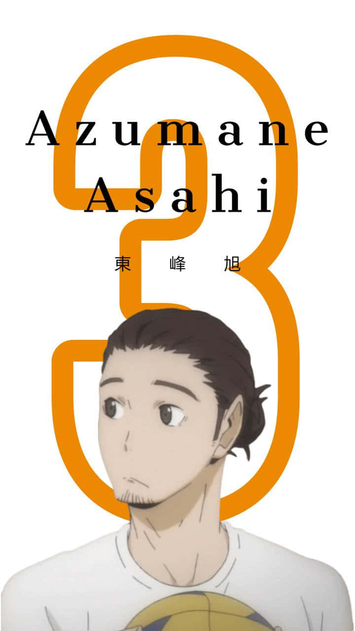 Asahi Azumane 桌布 壁紙 — 動漫角色東峰旭在白色背景上，於一個大型橙色數字三下方手持排球。